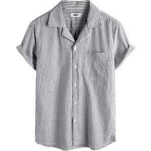 imageVATPAVE Mens Striped Summer Shirt Casual Button Down Short Sleeve Beach Shirts Cotton Linen Shirts for MenBlack