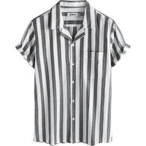 imageVATPAVE Mens Striped Summer Shirt Casual Button Down Short Sleeve Beach Shirts Cotton Linen Shirts for MenBlack Gray