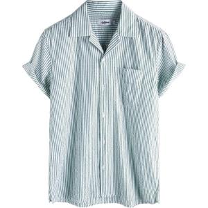 imageVATPAVE Mens Striped Summer Shirt Casual Button Down Short Sleeve Beach Shirts Cotton Linen Shirts for MenBlack Green