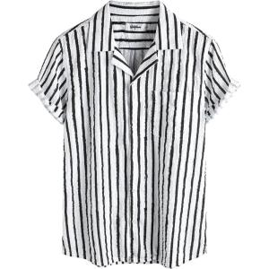 imageVATPAVE Mens Striped Summer Shirt Casual Button Down Short Sleeve Beach Shirts Cotton Linen Shirts for MenBlackwhite