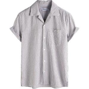 imageVATPAVE Mens Striped Summer Shirt Casual Button Down Short Sleeve Beach Shirts Cotton Linen Shirts for MenCoffee