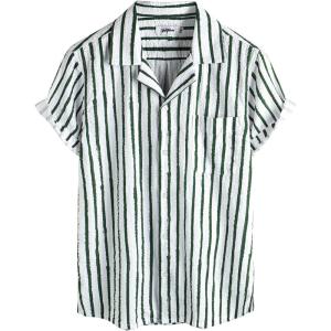 imageVATPAVE Mens Striped Summer Shirt Casual Button Down Short Sleeve Beach Shirts Cotton Linen Shirts for MenGreenwhite