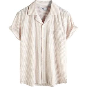 imageVATPAVE Mens Striped Summer Shirt Casual Button Down Short Sleeve Beach Shirts Cotton Linen Shirts for MenKhaki