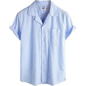 imageVATPAVE Mens Striped Summer Shirt Casual Button Down Short Sleeve Beach Shirts Cotton Linen Shirts for MenLight Blue