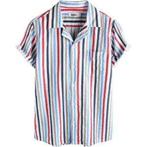 imageVATPAVE Mens Striped Summer Shirt Casual Button Down Short Sleeve Beach Shirts Cotton Linen Shirts for MenMulticolor