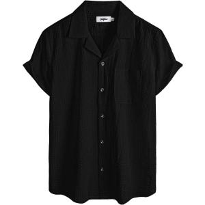imageVATPAVE Mens Striped Summer Shirt Casual Button Down Short Sleeve Beach Shirts Cotton Linen Shirts for MenPure Black