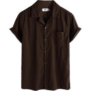 imageVATPAVE Mens Striped Summer Shirt Casual Button Down Short Sleeve Beach Shirts Cotton Linen Shirts for MenPure Coffee