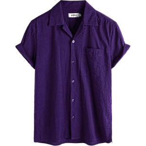 imageVATPAVE Mens Striped Summer Shirt Casual Button Down Short Sleeve Beach Shirts Cotton Linen Shirts for MenPure Purple