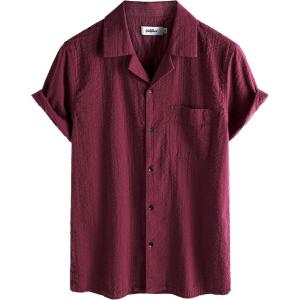 imageVATPAVE Mens Striped Summer Shirt Casual Button Down Short Sleeve Beach Shirts Cotton Linen Shirts for MenPure Winered