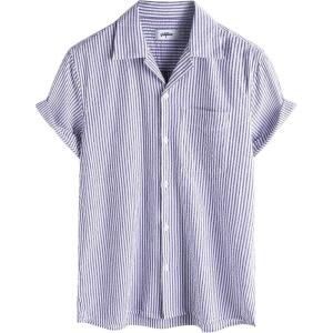 imageVATPAVE Mens Striped Summer Shirt Casual Button Down Short Sleeve Beach Shirts Cotton Linen Shirts for MenPurple