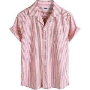 imageVATPAVE Mens Striped Summer Shirt Casual Button Down Short Sleeve Beach Shirts Cotton Linen Shirts for MenRed