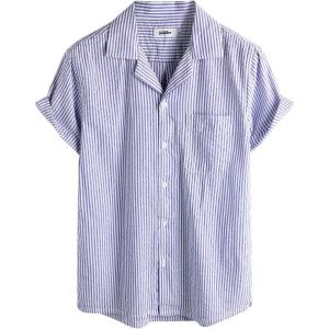 imageVATPAVE Mens Striped Summer Shirt Casual Button Down Short Sleeve Beach Shirts Cotton Linen Shirts for MenRoyal Blue