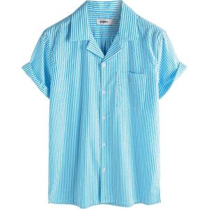 imageVATPAVE Mens Striped Summer Shirt Casual Button Down Short Sleeve Beach Shirts Cotton Linen Shirts for MenSky Blue