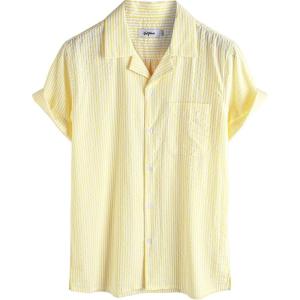 imageVATPAVE Mens Striped Summer Shirt Casual Button Down Short Sleeve Beach Shirts Cotton Linen Shirts for MenYellow
