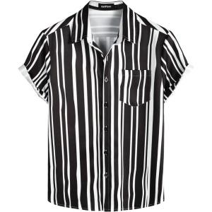 imageVATPAVE Mens Striped Summer Shirts Casual Button Down Short Sleeve Beach Stylish Untucked Hawaiian ShirtsBlackwhite