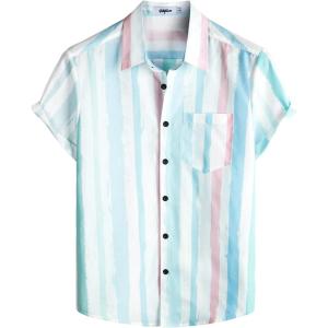 imageVATPAVE Mens Striped Summer Shirts Casual Button Down Short Sleeve Beach Stylish Untucked Hawaiian ShirtsBlue Pink