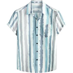 imageVATPAVE Mens Striped Summer Shirts Casual Button Down Short Sleeve Beach Stylish Untucked Hawaiian ShirtsBluegrey