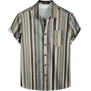 imageVATPAVE Mens Striped Summer Shirts Casual Button Down Short Sleeve Beach Stylish Untucked Hawaiian ShirtsBrowngreen