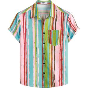 imageVATPAVE Mens Striped Summer Shirts Casual Button Down Short Sleeve Beach Stylish Untucked Hawaiian ShirtsGreen