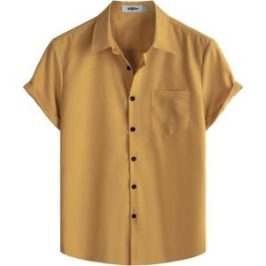 imageVATPAVE Mens Striped Summer Shirts Casual Button Down Short Sleeve Beach Stylish Untucked Hawaiian ShirtsKhaki