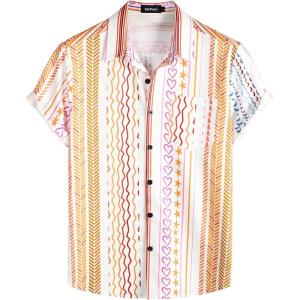 imageVATPAVE Mens Striped Summer Shirts Casual Button Down Short Sleeve Beach Stylish Untucked Hawaiian ShirtsLight Yellow