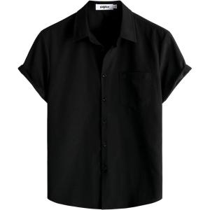 imageVATPAVE Mens Striped Summer Shirts Casual Button Down Short Sleeve Beach Stylish Untucked Hawaiian ShirtsPure Black