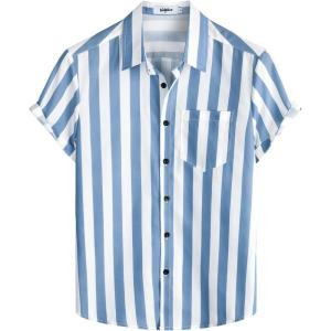 imageVATPAVE Mens Striped Summer Shirts Casual Button Down Short Sleeve Beach Stylish Untucked Hawaiian ShirtsRoyal Blue