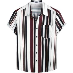imageVATPAVE Mens Striped Summer Shirts Casual Button Down Short Sleeve Beach Stylish Untucked Hawaiian ShirtsWhite Brown