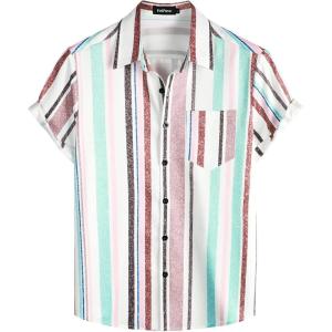 imageVATPAVE Mens Striped Summer Shirts Casual Button Down Short Sleeve Beach Stylish Untucked Hawaiian ShirtsWhitebrown