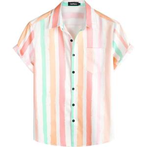 imageVATPAVE Mens Striped Summer Shirts Casual Button Down Short Sleeve Beach Stylish Untucked Hawaiian ShirtsWhitepink