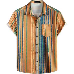 imageVATPAVE Mens Striped Summer Shirts Casual Button Down Short Sleeve Beach Stylish Untucked Hawaiian ShirtsYellow