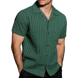 imageVATPAVE Mens Summer Cuban Collar Shirts Short Sleeve Button Down Beach Shirts Regular Fit Hawaiian Shirts with PocketArmygreen