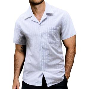 imageVATPAVE Mens Summer Cuban Collar Shirts Short Sleeve Button Down Beach Shirts Regular Fit Hawaiian Shirts with PocketWhite