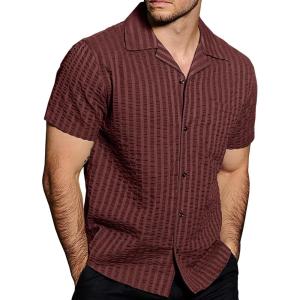 imageVATPAVE Mens Summer Cuban Collar Shirts Short Sleeve Button Down Beach Shirts Regular Fit Hawaiian Shirts with PocketWinered