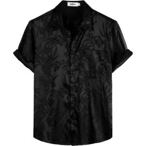 imageVATPAVE Mens Summer Jacquard Regular Fit Shirts Casual Button Down Short Sleeve Beach Tops with PocketBlack