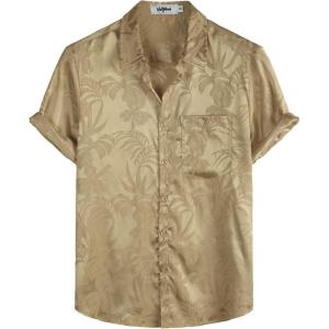 imageVATPAVE Mens Summer Jacquard Regular Fit Shirts Casual Button Down Short Sleeve Beach Tops with PocketKhaki