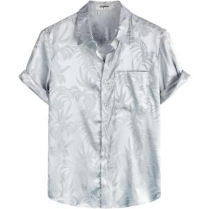 imageVATPAVE Mens Summer Jacquard Regular Fit Shirts Casual Button Down Short Sleeve Beach Tops with PocketLight Blue