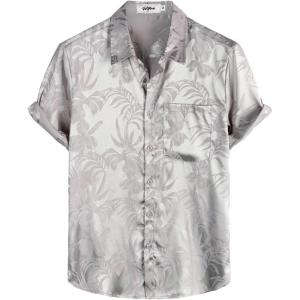 imageVATPAVE Mens Summer Jacquard Regular Fit Shirts Casual Button Down Short Sleeve Beach Tops with PocketLight Gray