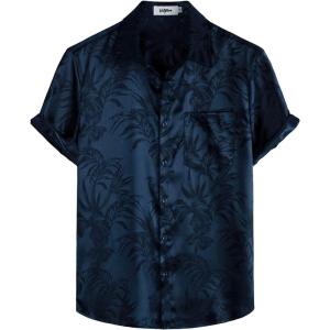 imageVATPAVE Mens Summer Jacquard Regular Fit Shirts Casual Button Down Short Sleeve Beach Tops with PocketNavy