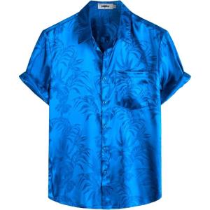 imageVATPAVE Mens Summer Jacquard Regular Fit Shirts Casual Button Down Short Sleeve Beach Tops with PocketRoyal Blue