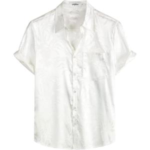 imageVATPAVE Mens Summer Jacquard Regular Fit Shirts Casual Button Down Short Sleeve Beach Tops with PocketWhite