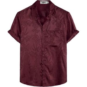 imageVATPAVE Mens Summer Jacquard Regular Fit Shirts Casual Button Down Short Sleeve Beach Tops with PocketWinered