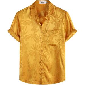 imageVATPAVE Mens Summer Jacquard Regular Fit Shirts Casual Button Down Short Sleeve Beach Tops with PocketYellow