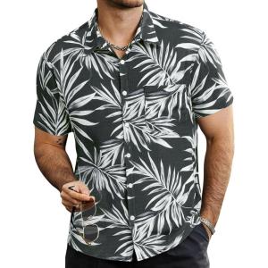 imageVATPAVE Mens Summer Striped Shirts Button Down Short Sleeve Vintage Beach Hawaiian Shirts with PocketBlack Beige