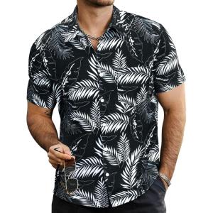 imageVATPAVE Mens Summer Striped Shirts Button Down Short Sleeve Vintage Beach Hawaiian Shirts with PocketBlack Gray