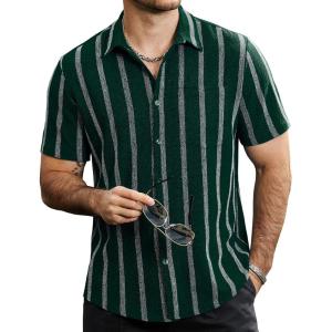 imageVATPAVE Mens Summer Striped Shirts Button Down Short Sleeve Vintage Beach Hawaiian Shirts with PocketBlack Green