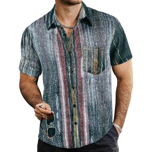 imageVATPAVE Mens Summer Striped Shirts Button Down Short Sleeve Vintage Beach Hawaiian Shirts with PocketBlack Red