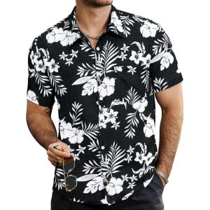 imageVATPAVE Mens Summer Striped Shirts Button Down Short Sleeve Vintage Beach Hawaiian Shirts with PocketBlack White