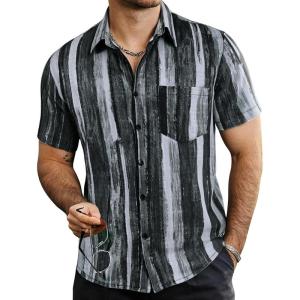 imageVATPAVE Mens Summer Striped Shirts Button Down Short Sleeve Vintage Beach Hawaiian Shirts with PocketBlackgrey White