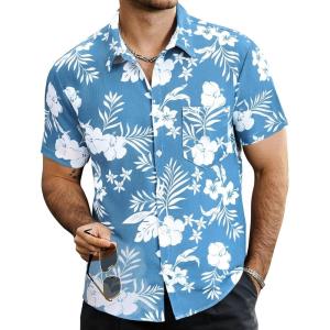 imageVATPAVE Mens Summer Striped Shirts Button Down Short Sleeve Vintage Beach Hawaiian Shirts with PocketBlue Beige